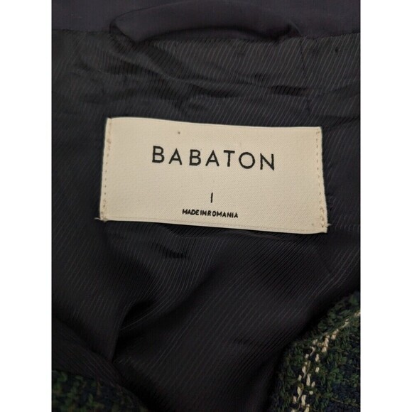 Aritzia BABATON Joan Oversized Shirt Jacket Navy Green Tweed Plaid Shacket Sz 1 - Picture 8 of 13